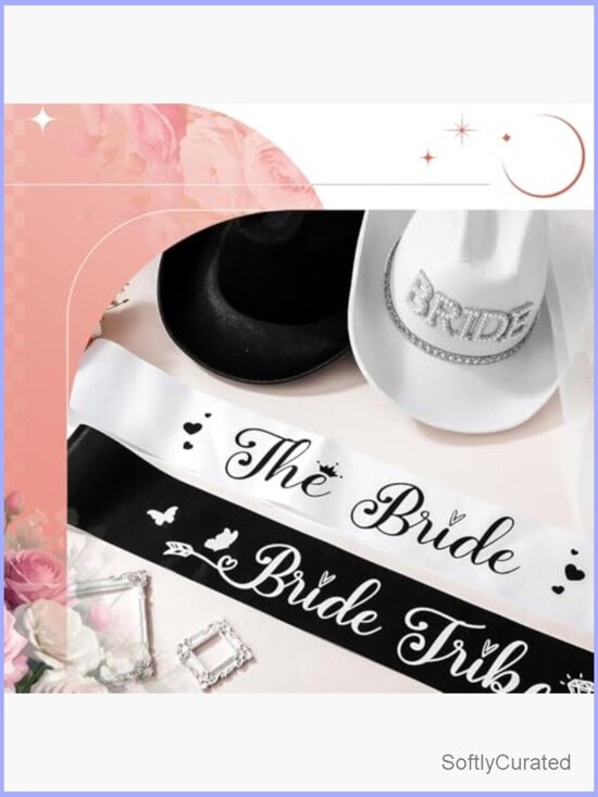 Bachelorette Cowgirl Hat Set with Veil & Satin Sash - 14 Pcs for Wedding Party